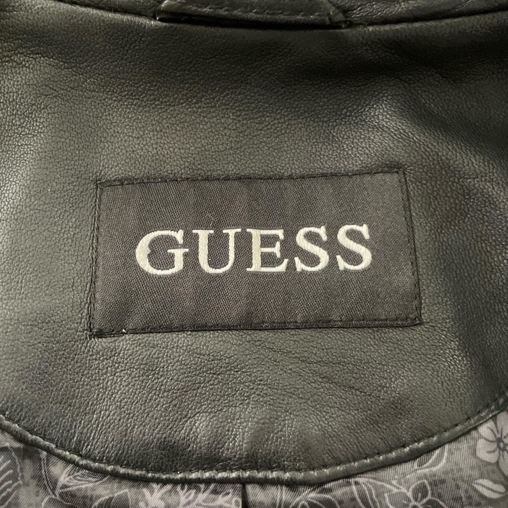 GUESS Black Leather Moto Jacket Fitted Zip Front Women’s Small - Picture 8 of 11